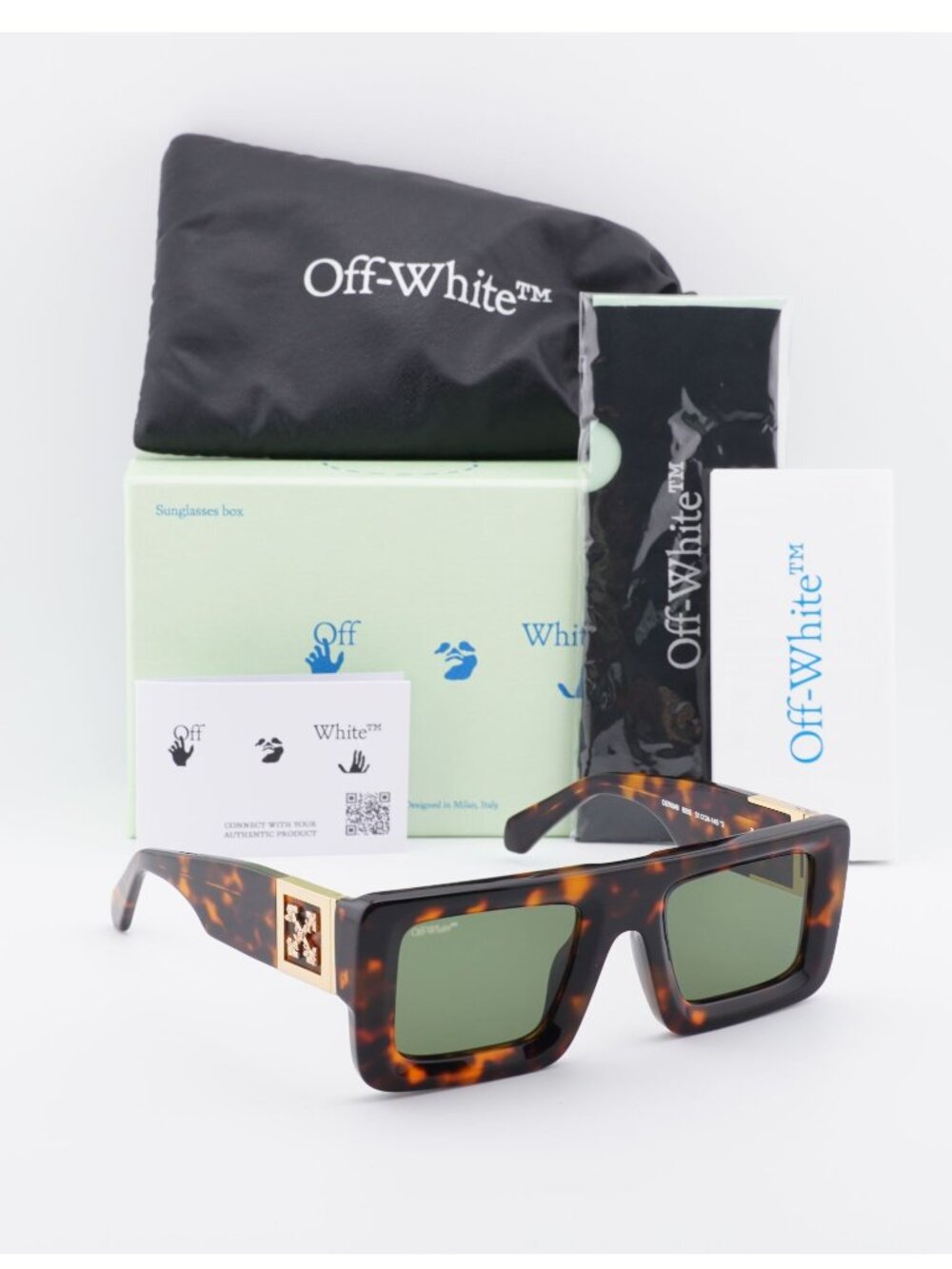 Off-White OERI049 LEONARDO 1605 Square Sunglasses – Havana / Green